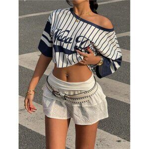 Women's Y2K Retro Print Off Shoulder T-Shirt, Minimalist Fashion